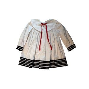 Y2K Vintage Lightning Bug Girls Sailor Dress White Navy Striped Red Bow Size 2T